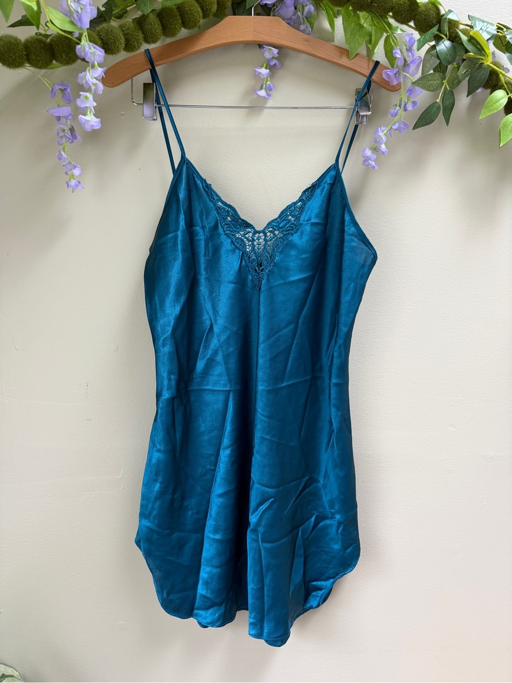 VTG Y2K Slip Dress Nightie in Deep Teal Satin Coquette